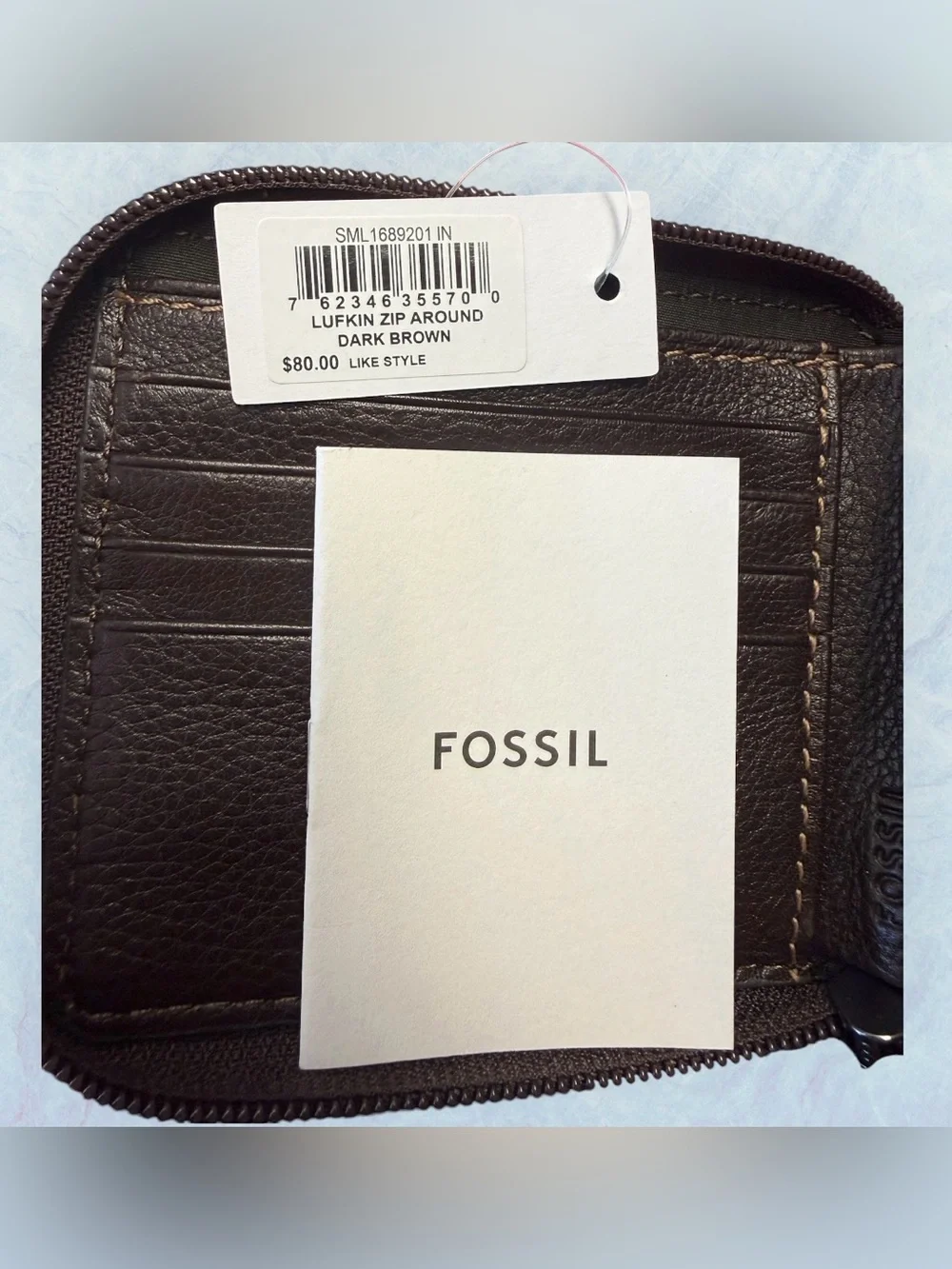 Fossil Men's Dark Brown Zip-Around Leather Wallet